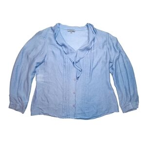 Anne Klein Silk Textured Chiffon Blouse – Icy Blue – Size XL Ruffle Ethereal